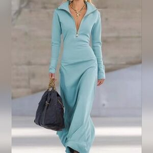 Blue Half Zip Maxi Dress